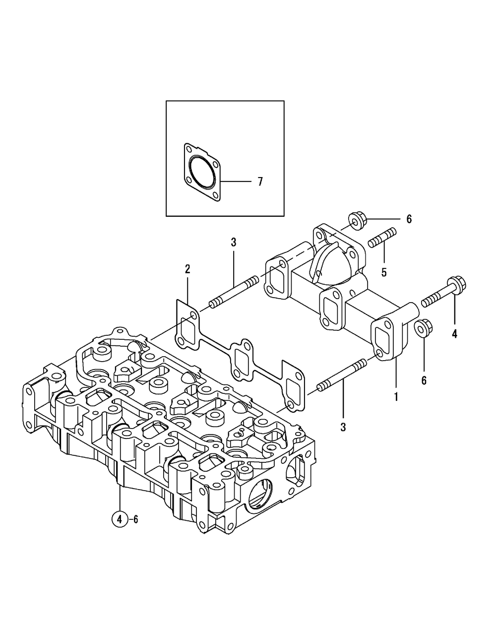 Yanmar Engine Exhaust Manifold Diagram and Parts List for 46G 4X4-1I019G-Before-37AKD710 Cub Cadet Lawn Tractor Accessories